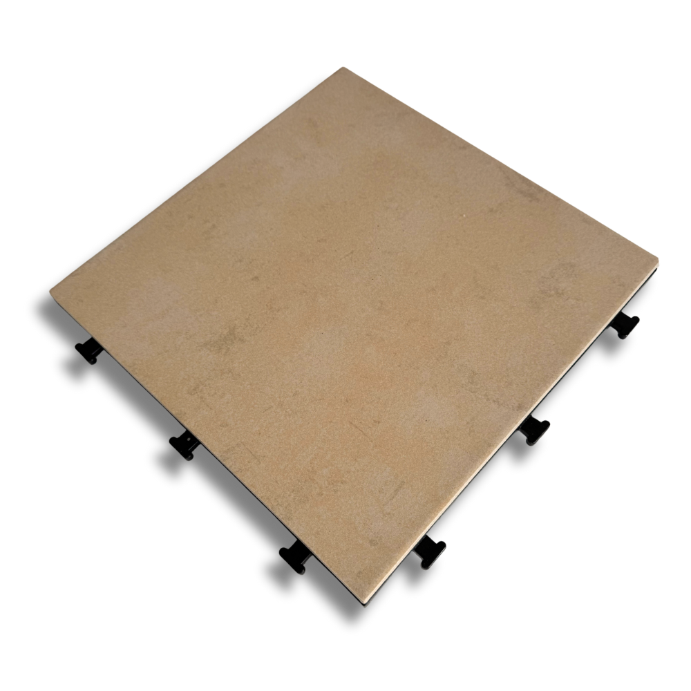 テラコッタ調のジョイントタイル300角。磁器質タイルを使った耐久性の高いジョイント式タイル。