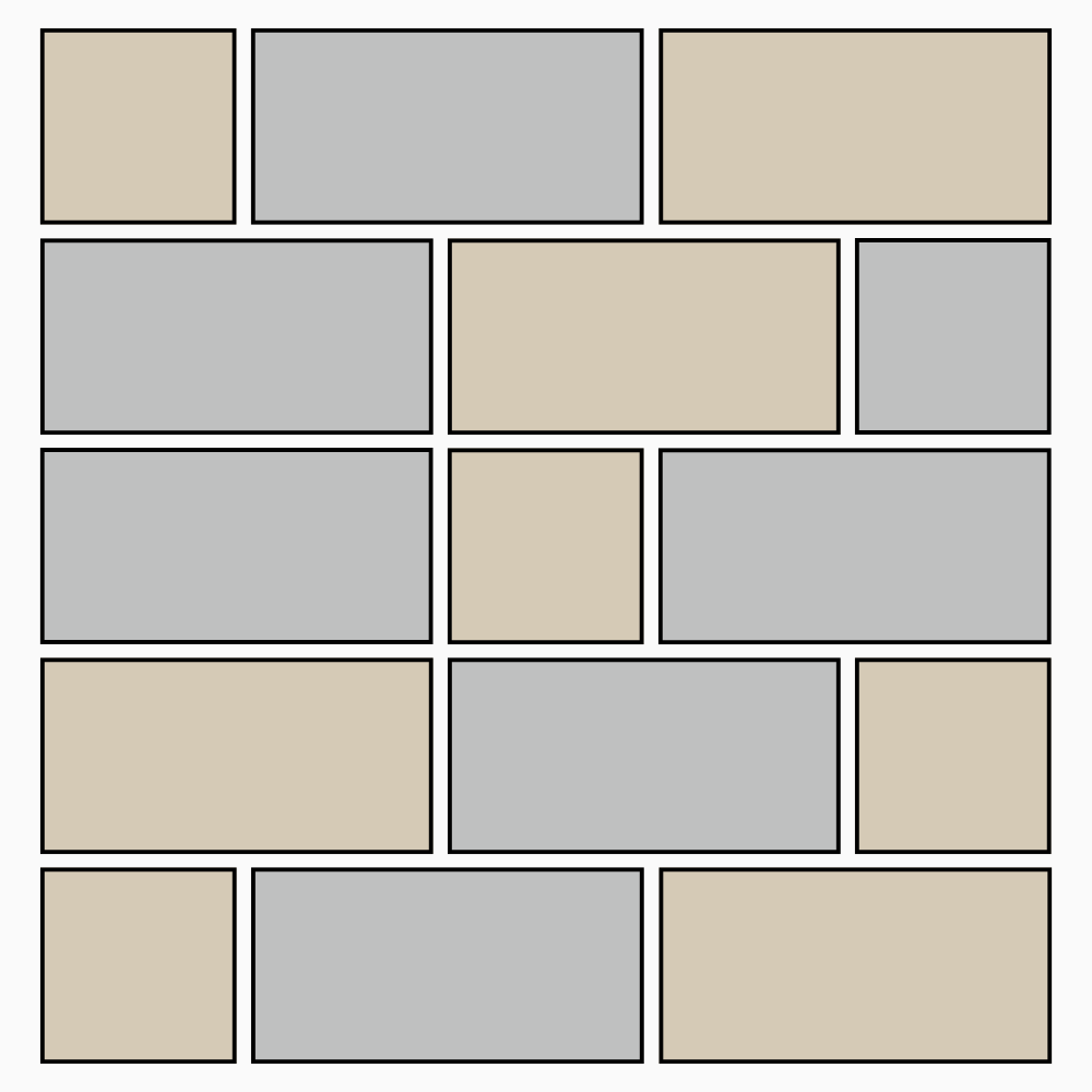 ジョイントタイルの色をミックスした場合のレイアウト画像。長方形と正方形を組み合わせた配置の案内画像。