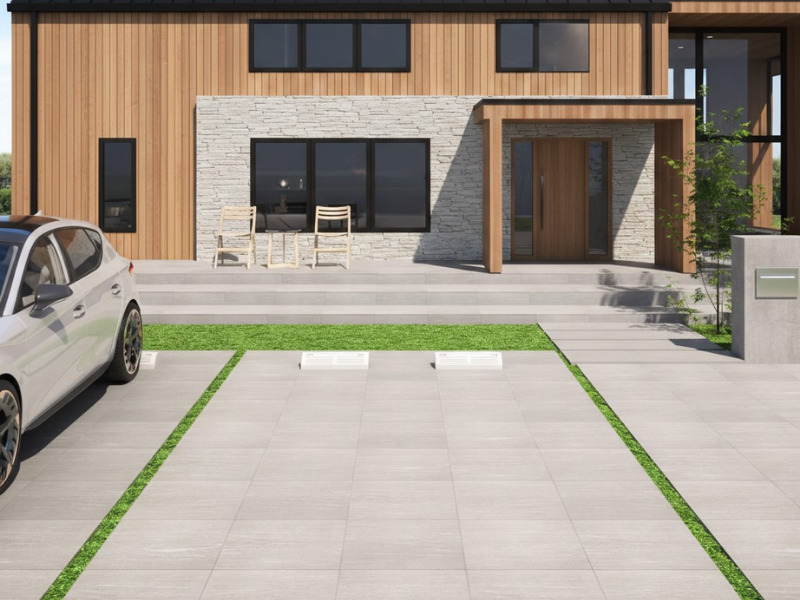 外構エクステリアに対応する舗石タイルの施工実例画像