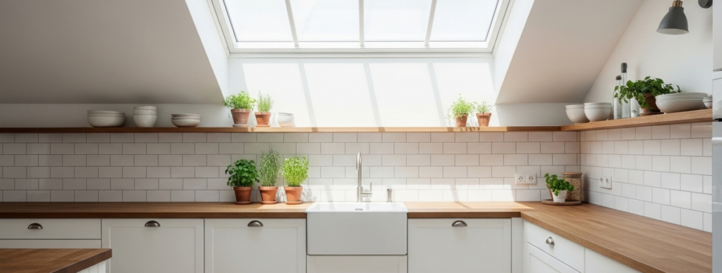 白いサブウェイタイルを使ったキッチン壁。