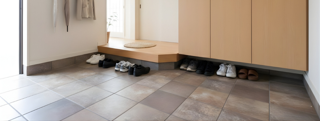 ブラウンの玄関タイル