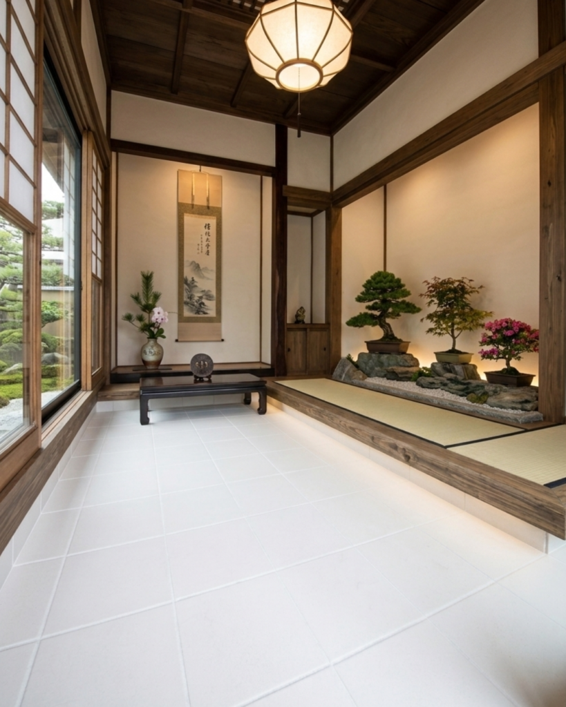 白い玄関タイル