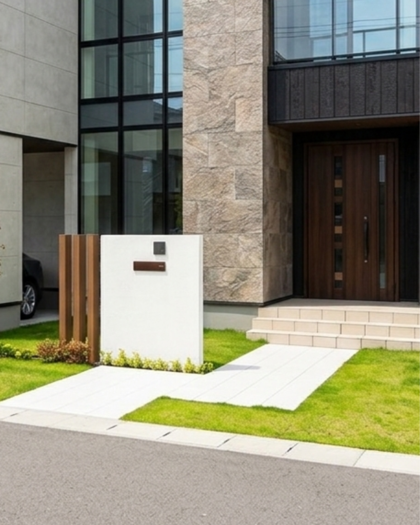 白い玄関アプローチタイル