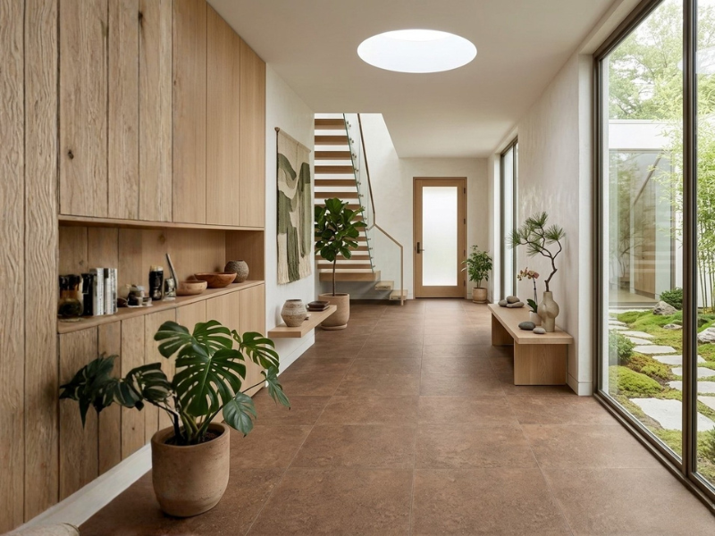 ブラウンの玄関タイル