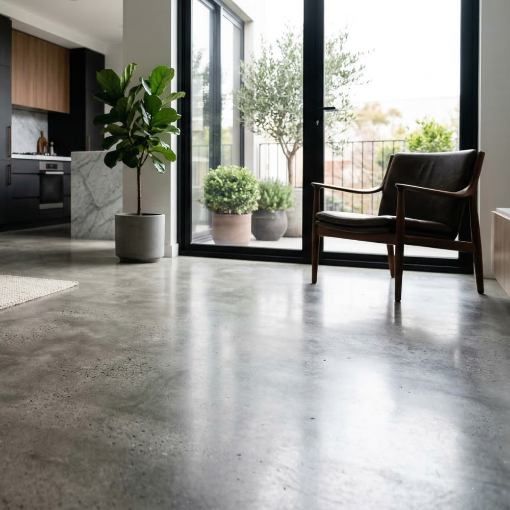 本物コンクリートで仕上げた床