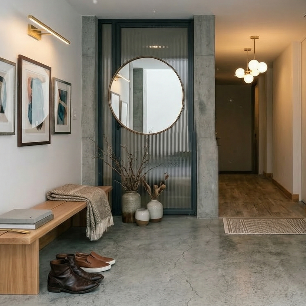 クラックのあるコンクリート床の玄関