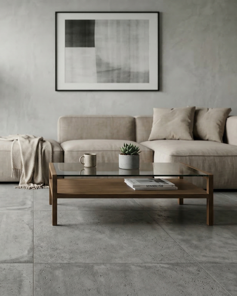 コンクリート調タイルのリビング