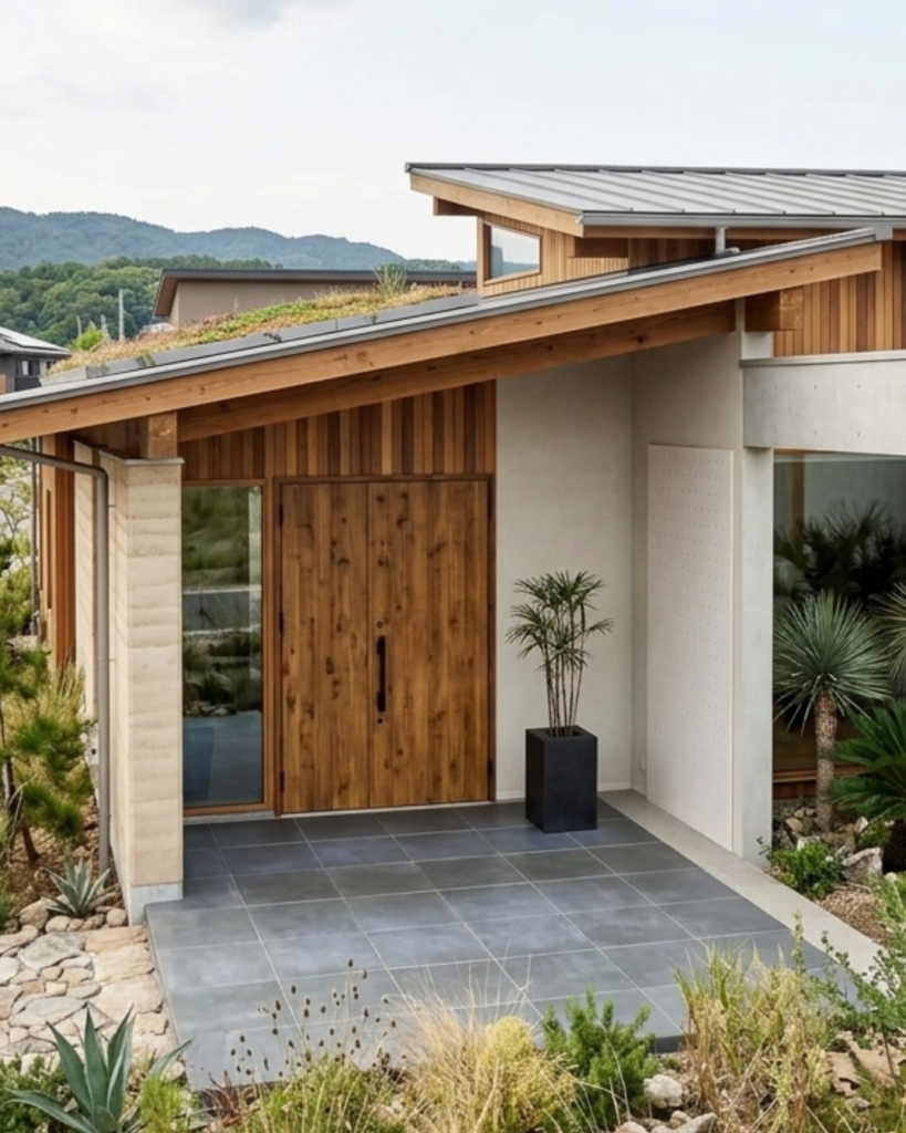 グレーで上品な色合いの玄関ポーチタイル