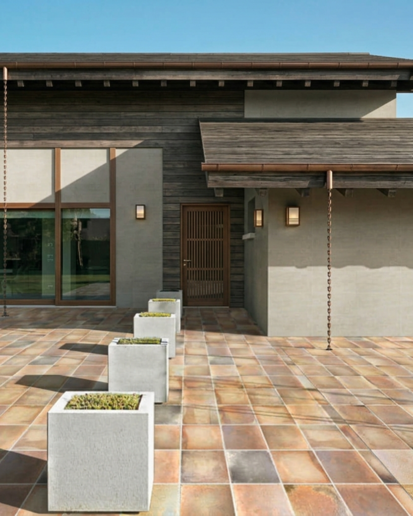 テラコッタ調タイルの外構床タイル