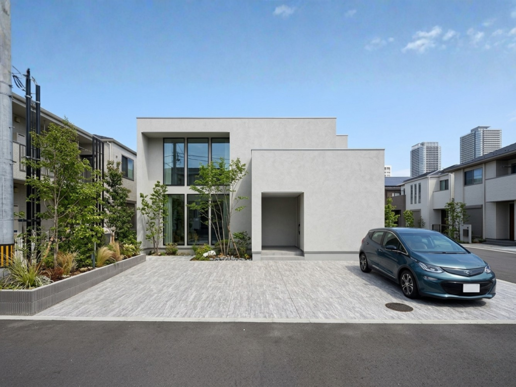 石調タイルを使った駐車場デザイン