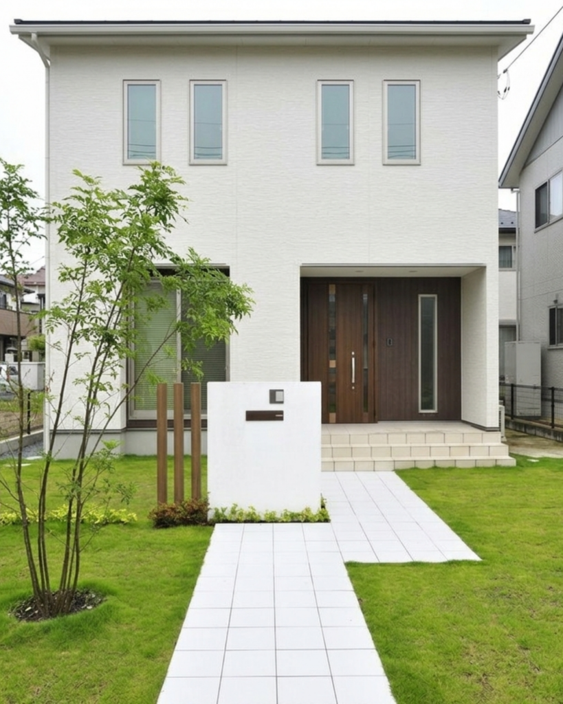 白い玄関アプローチタイル