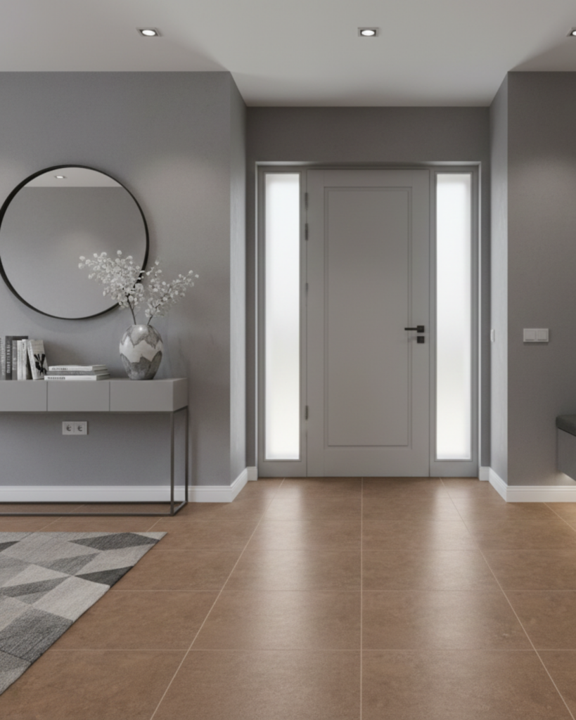 ブラウンの玄関床タイル