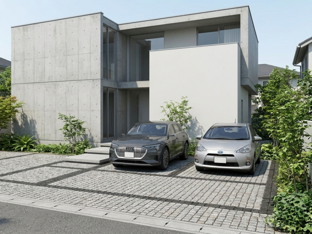 ピンコロ石を敷き詰めた駐車場