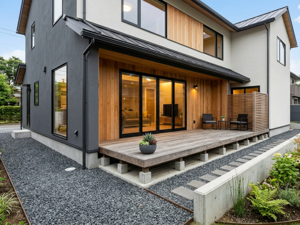 砂利を敷き詰めた防犯と防草対策の犬走