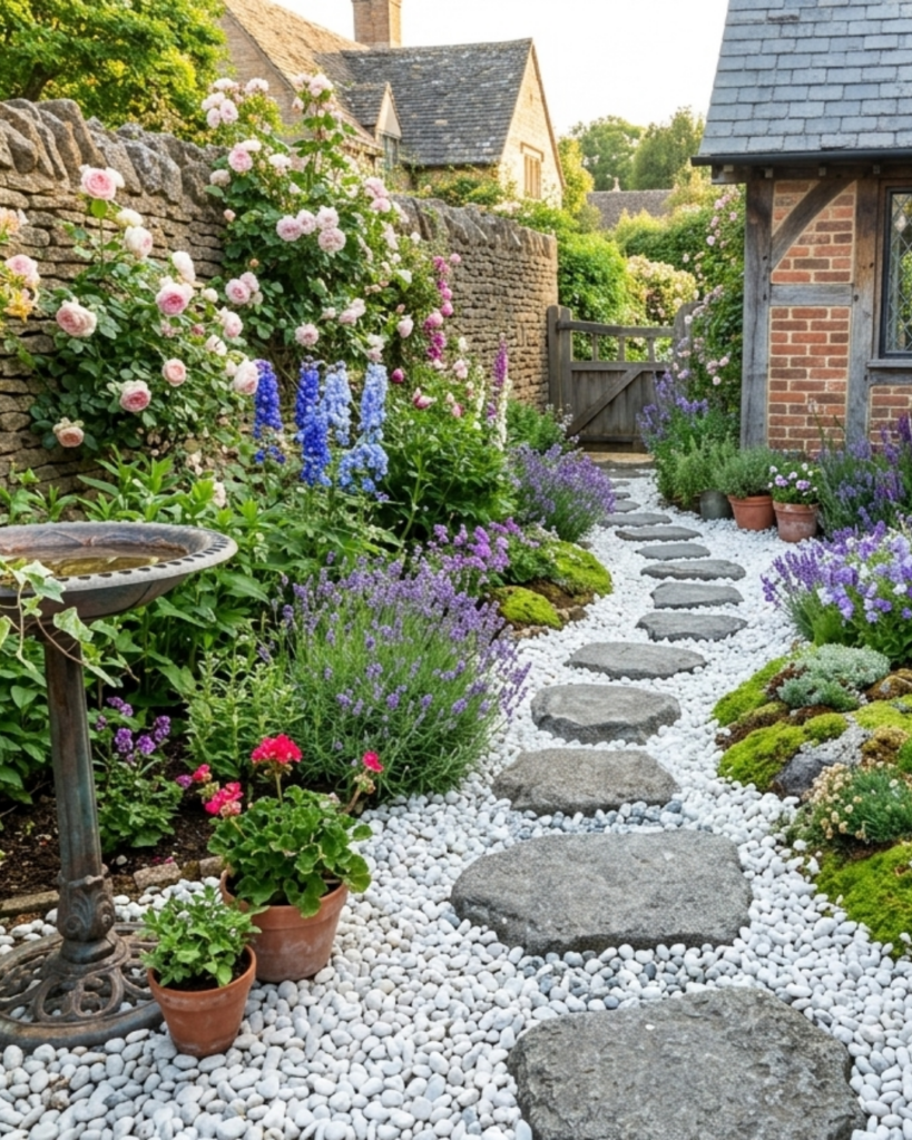 飛び石と砂利で作ったブリティッシュガーデン