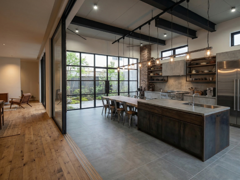 コンクリート調タイルのキッチン