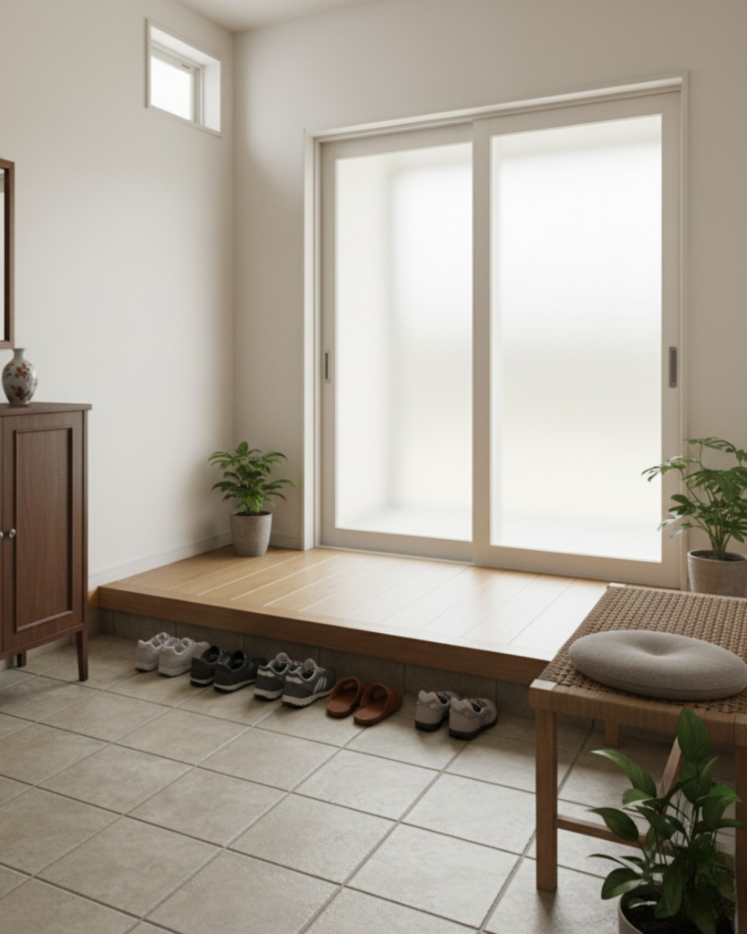 グレージュのタイルを使った玄関