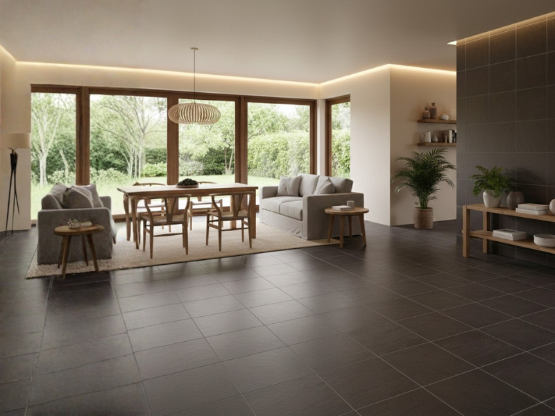 ダークブラウンの玄関タイル