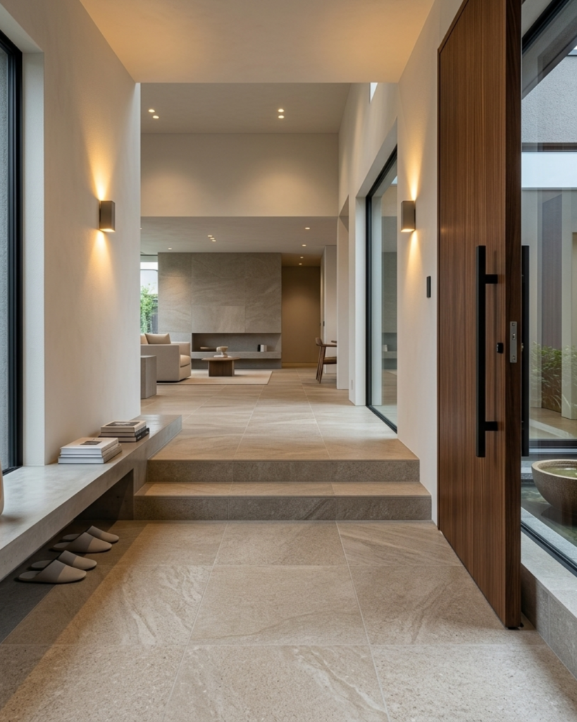 グレージュ玄関の床タイル