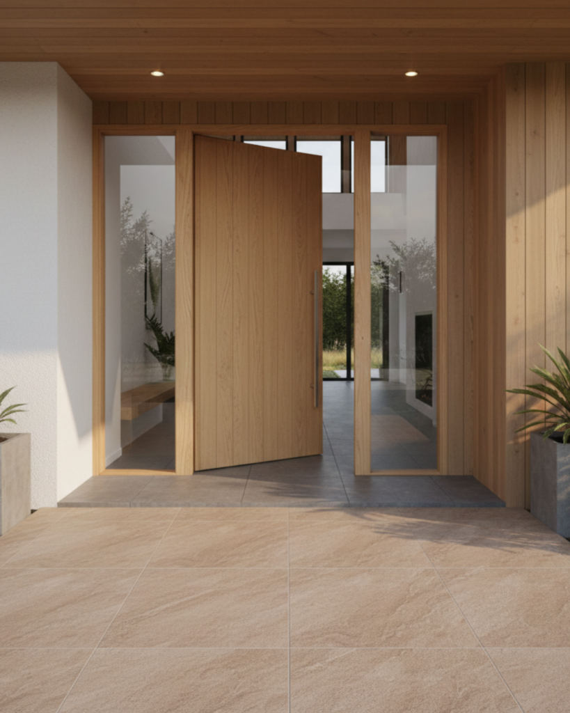 ナチュラルブラウンの玄関タイル