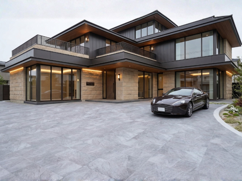 外構全てを駐車場タイルにした戸建て
