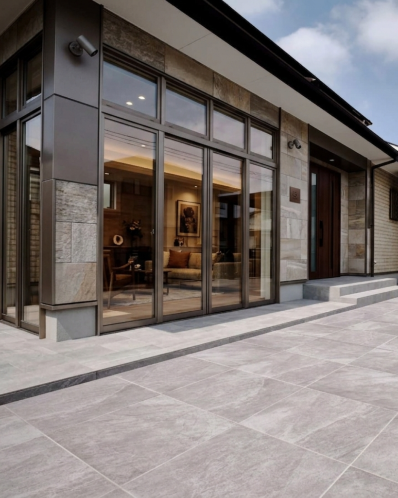 車寄せ用の極厚舗石タイルを敷き詰めた店舗