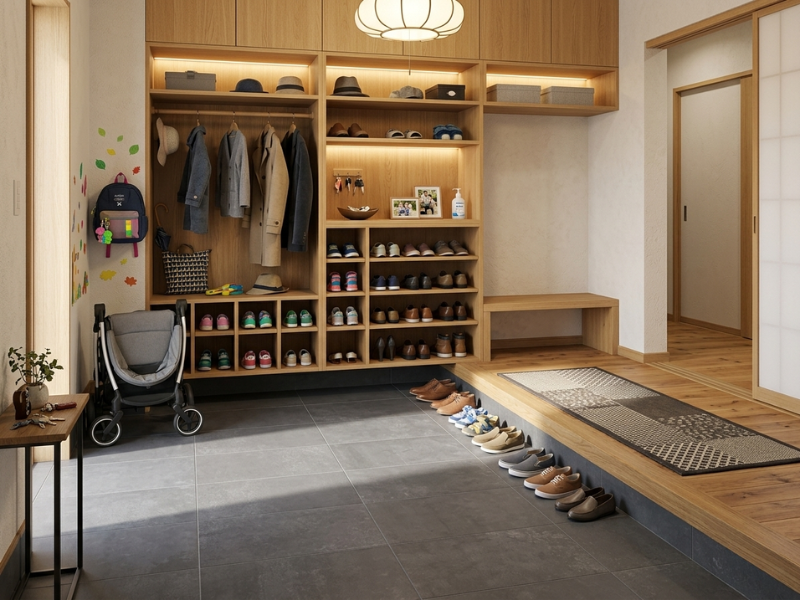 コンクリート調タイルの玄関土間