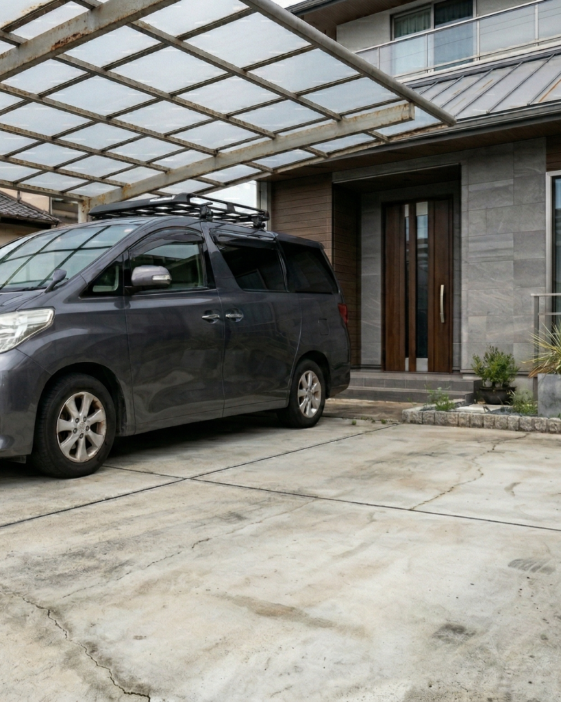 劣化したコンクリートの駐車場