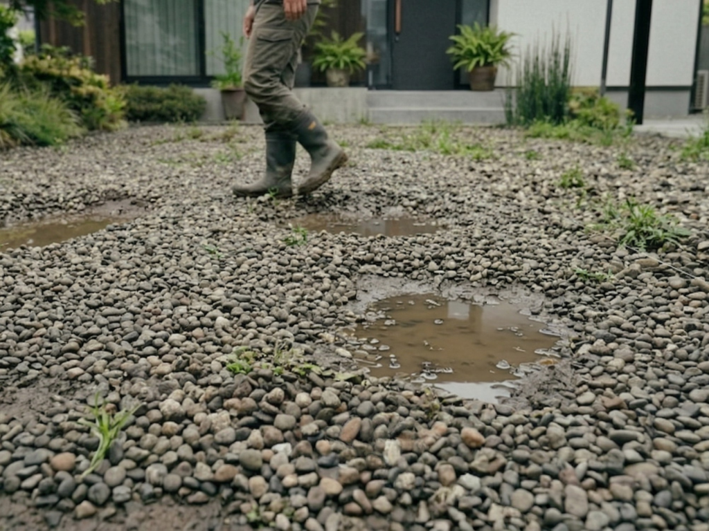 防草シートを敷かないで作った砂利のアプローチ