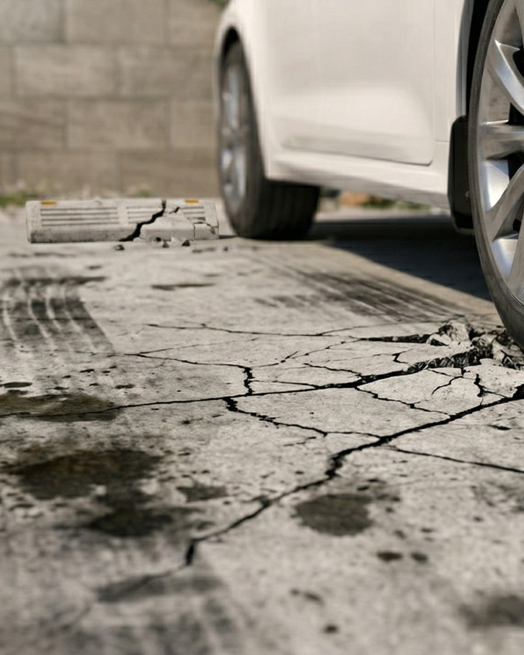 駐車場の割れたコンクリート