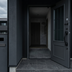 玄関床タイルをグレーにして暗い印象になってしまった戸建ての玄関