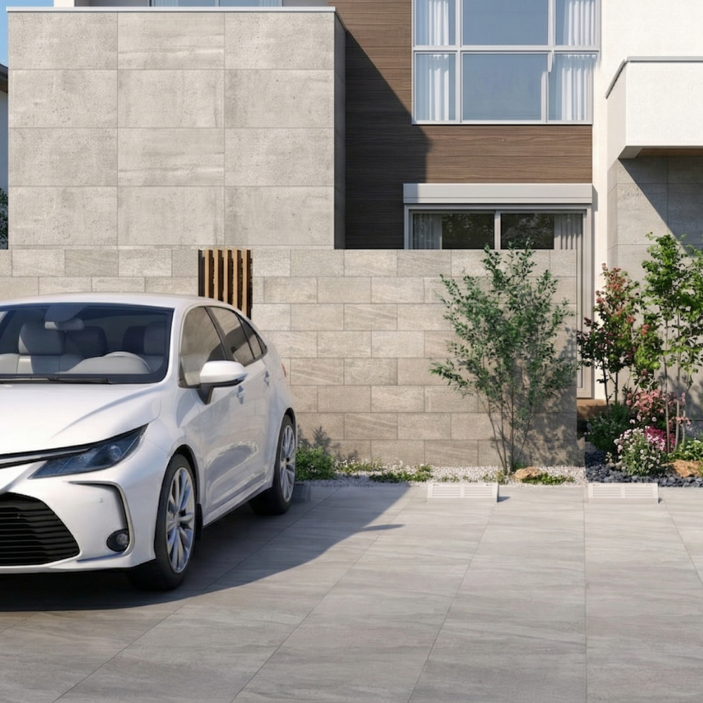 タイルで仕上げた美しい駐車場