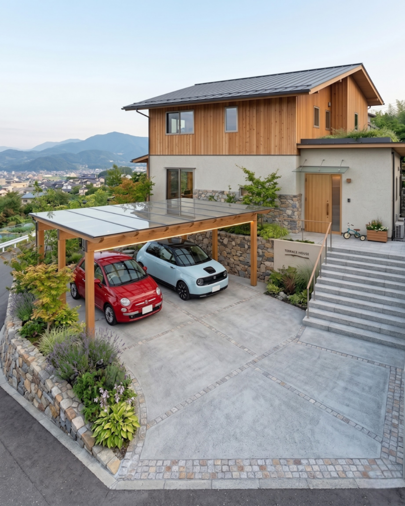 ピンコロ石を使った駐車場