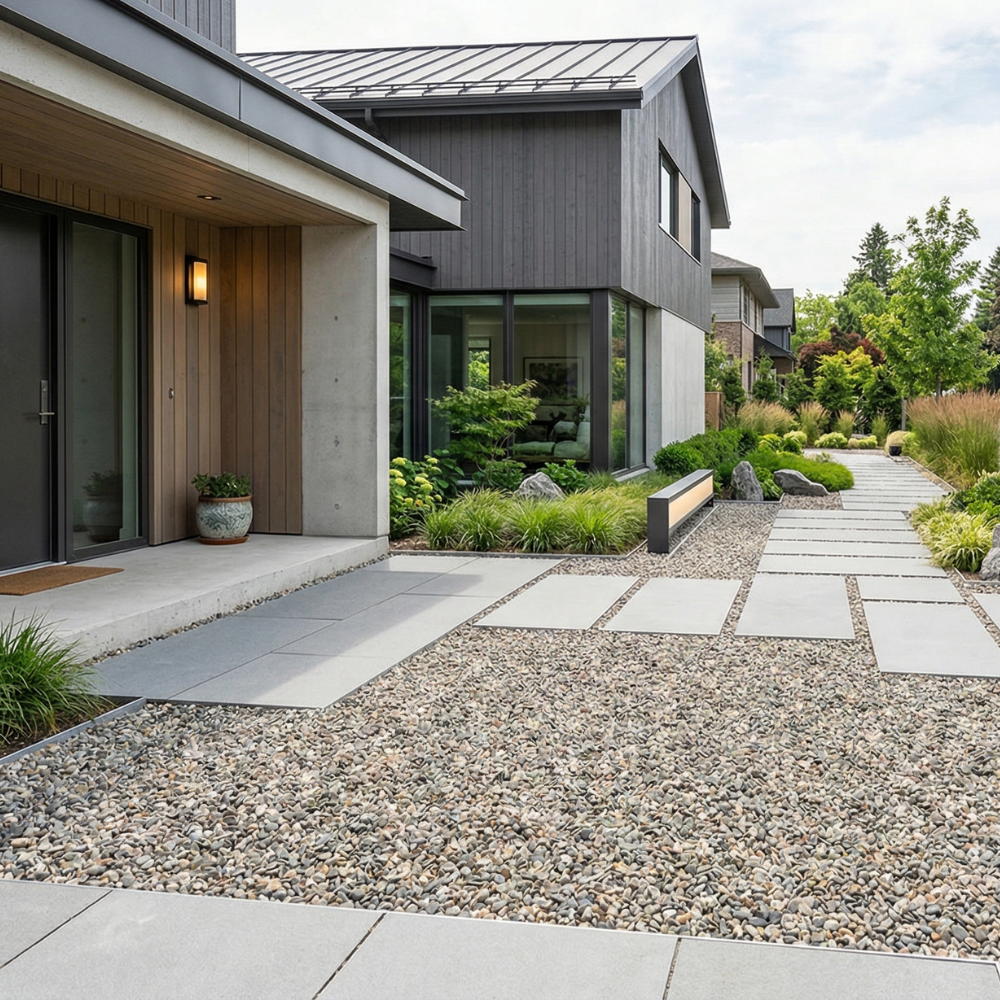 アプローチのアクセントに使った砂利