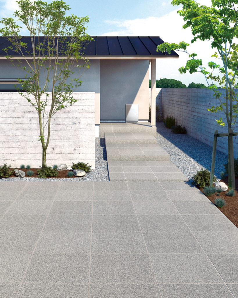 どんなスタイルにも合わせやすいグレーの床タイル駐車場用