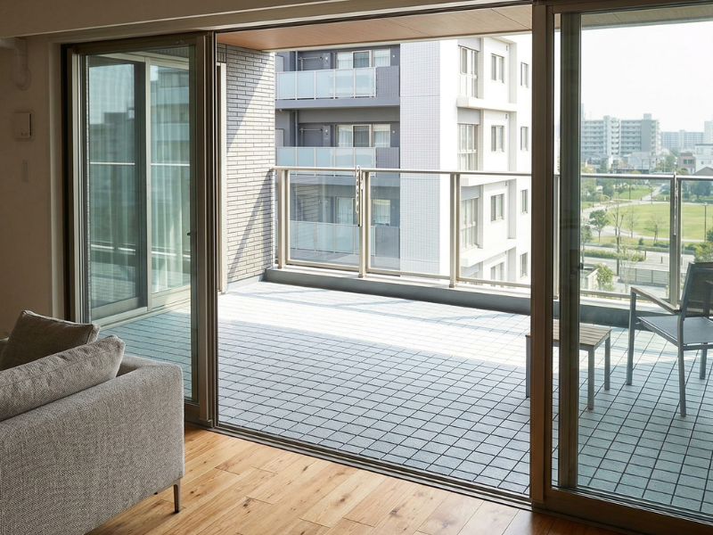 ジョイントタイルで仕上げたベランダ