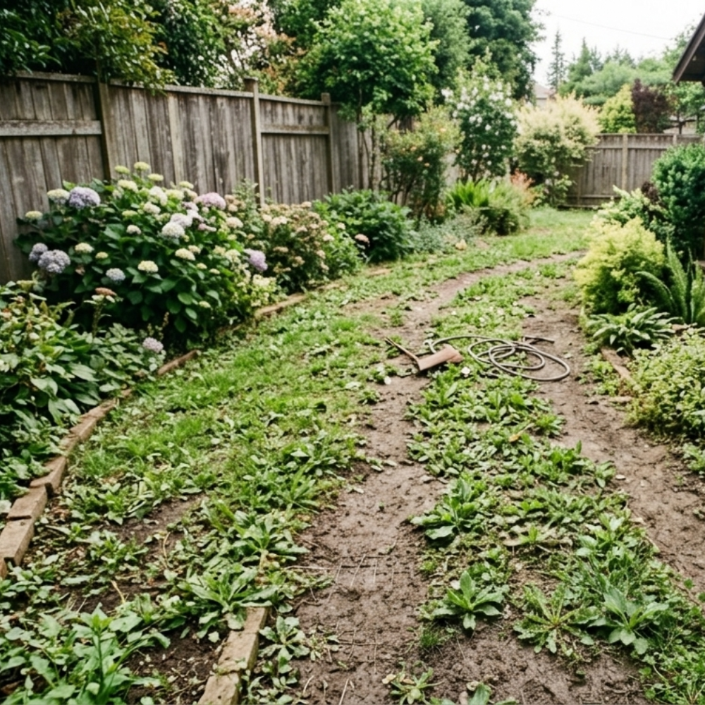 凸凹で下地の処理をしていない庭