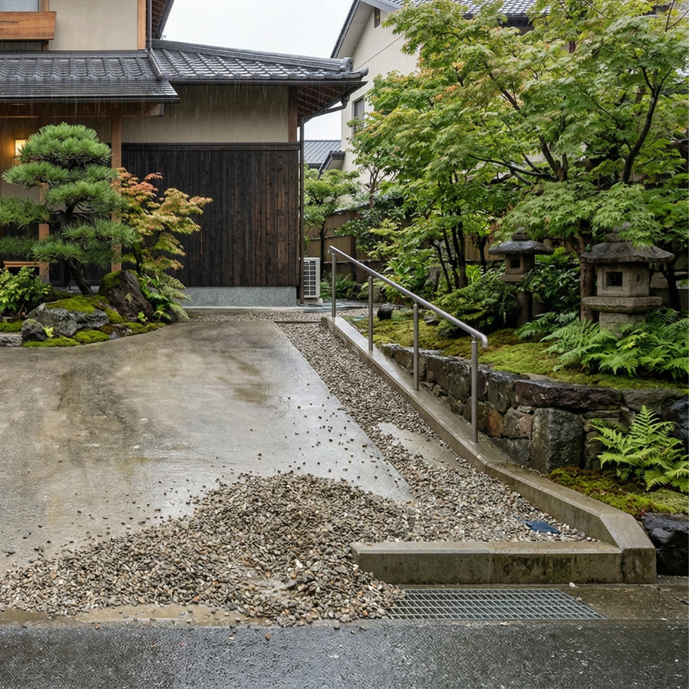 勾配のあるところで使った流れてしまった砂利