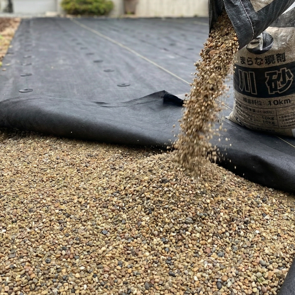 川砂を防草シートの下に入れた図