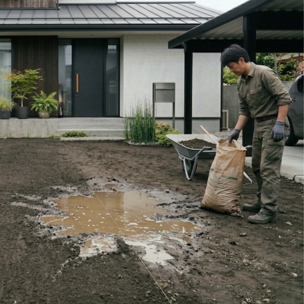 水はけの悪いところに砂を投入している