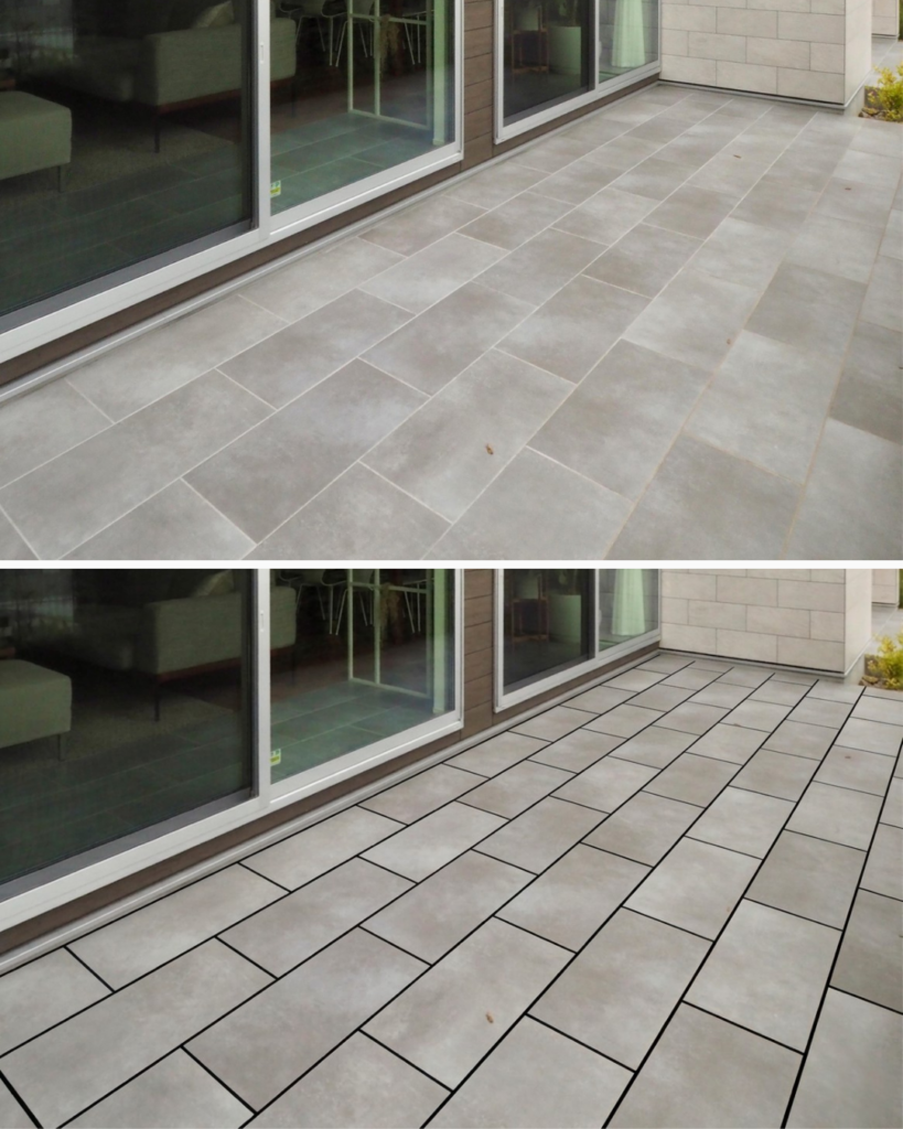 目地の色によって印象が変わるグレー床タイル