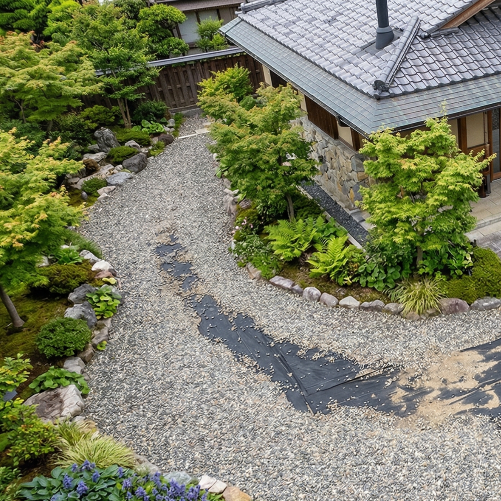 砂利が少ないため防草シートが出てきた画像