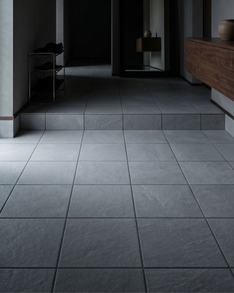 天然石調のグレー玄関床タイル