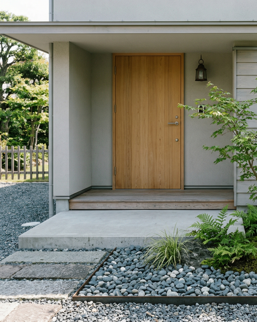 防草対策後の玄関アプローチの砂利