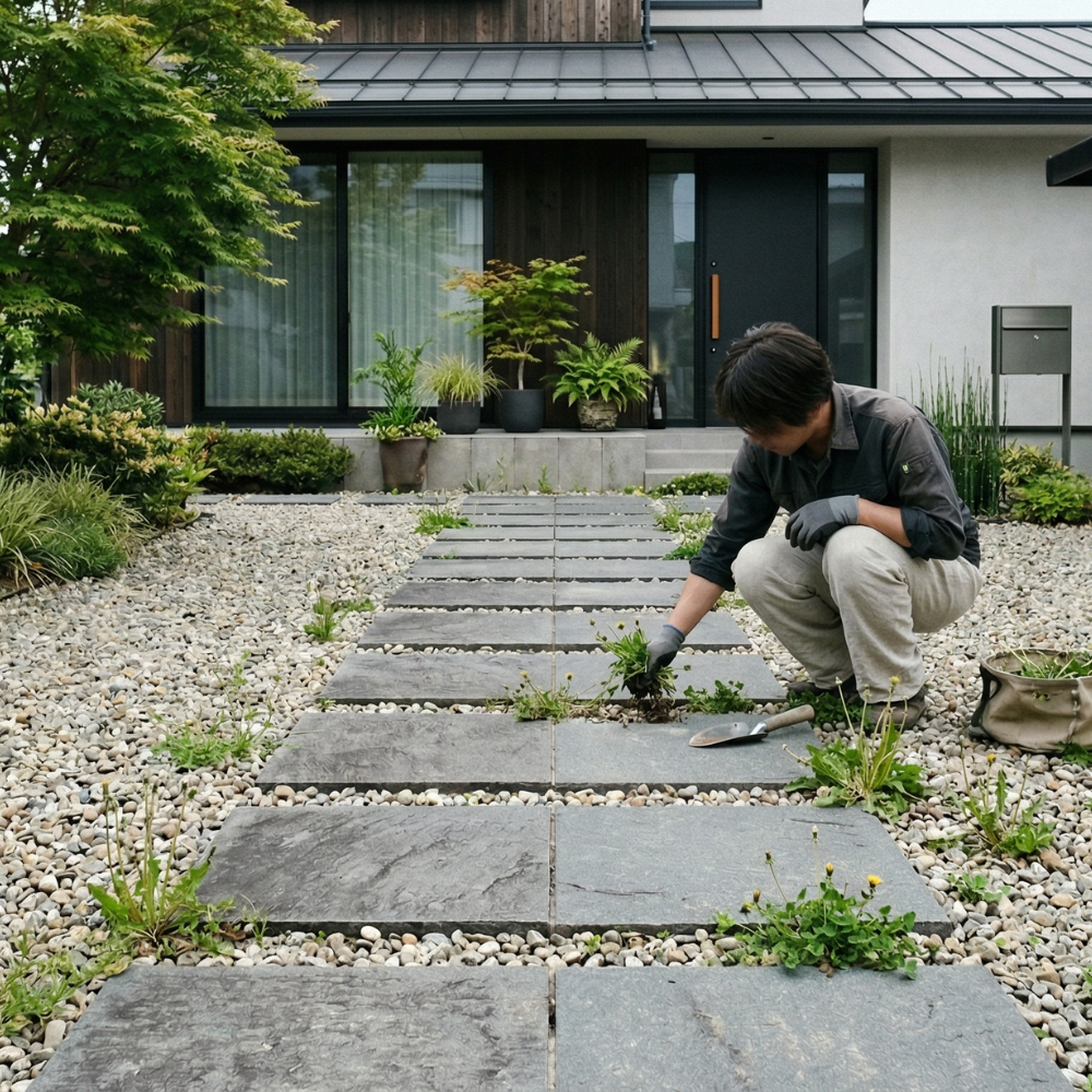 下に防草シートを敷かないと雑草だらけになった庭