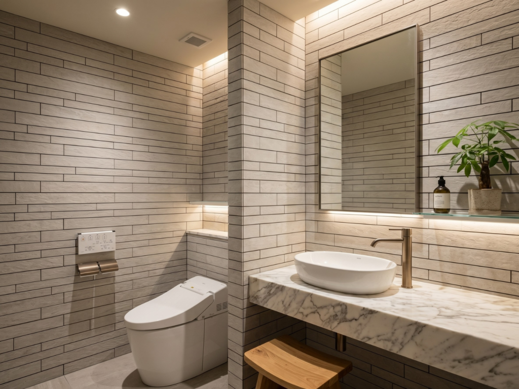 ナチュラル系デザインの店舗ショップのトイレ手洗い場