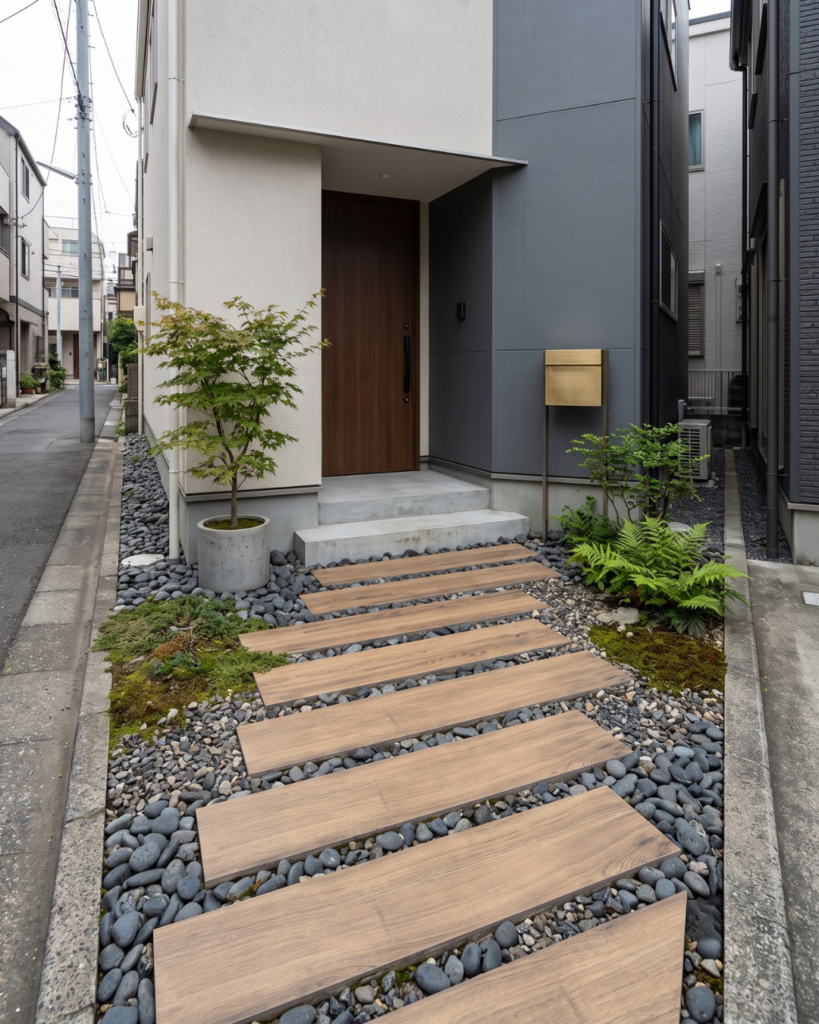 枕木タイル「ベルダ」の玄関アプローチ
