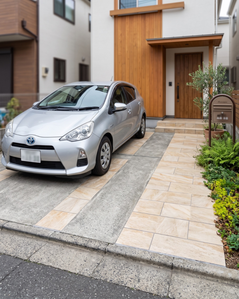 ナチュラルモダンなタイルを貼った駐車場