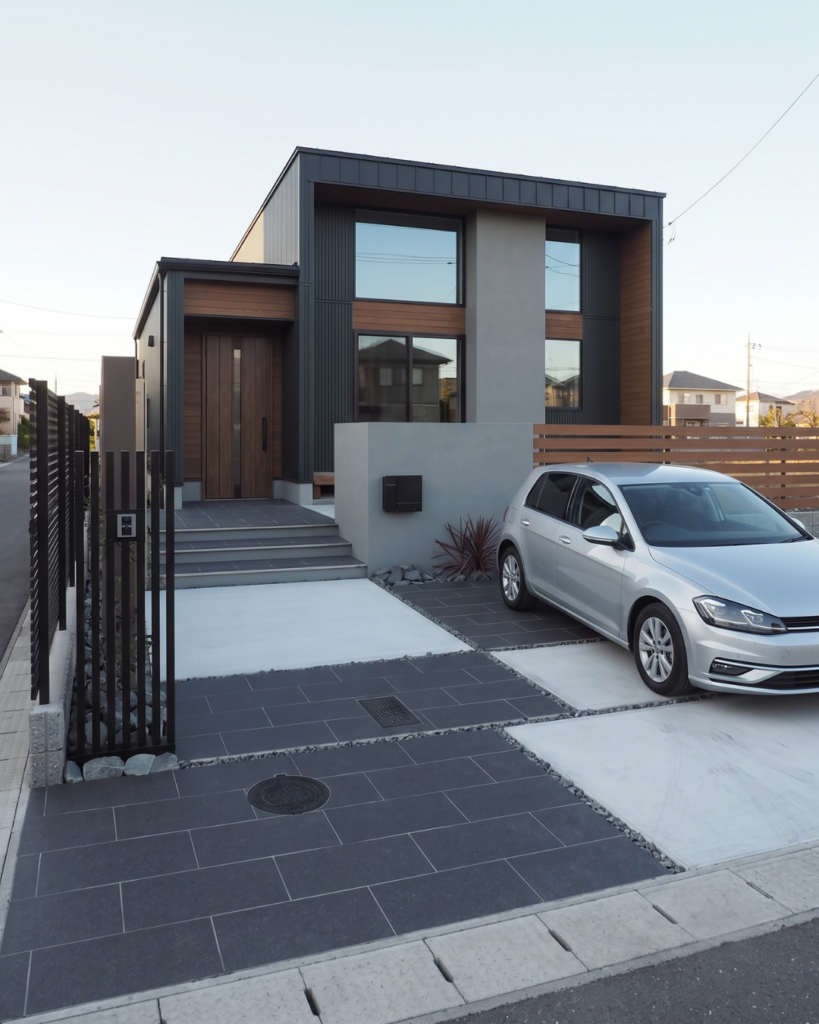 駐車場対応タイルを貼った戸建て