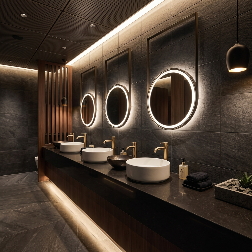 シックな色使いのホテルのトイレインテリアデザイン